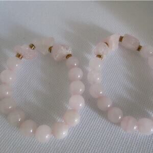 Vintage Rose Quartz Bracelet Set Stretch Elastic Pink Stone Beads Boho Luxe Glam